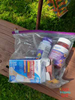 Kids first aid kit in a Ziploc bag.