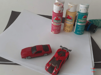 painting with toy cars supplies