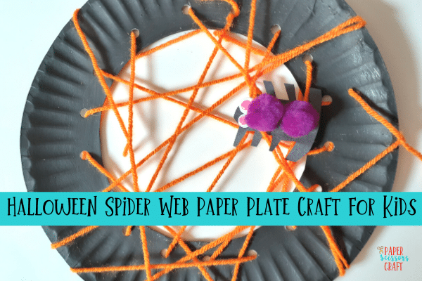 Halloween spider web paper plate craft for kids.