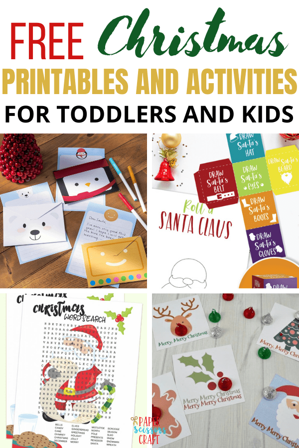 Free Christmas printables and activities for toddlers and kids Pinterest pin.