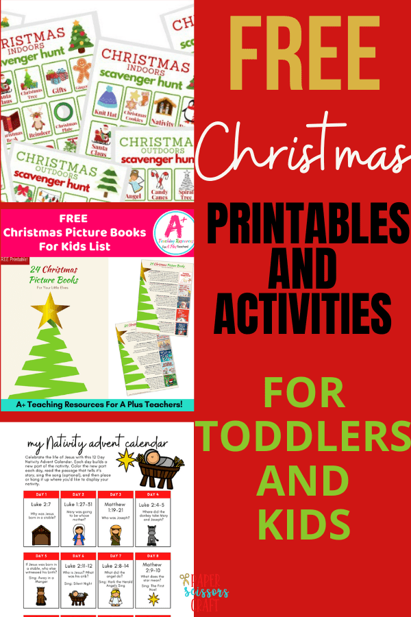 Free Christmas printables and activities for toddlers and kids Pinterest pin.