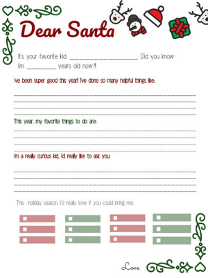 Dear Santa Christmas letter template.