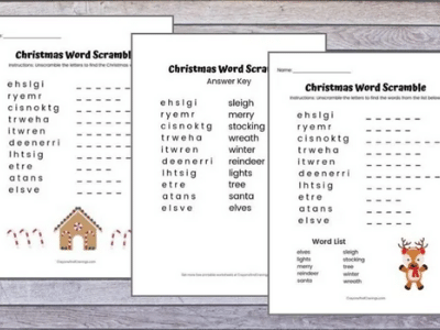 Christmas word scramble and word search.