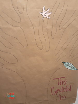 Thankful tree on craft paper and hanging up on the wall.