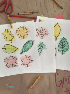 Leaves colored in with crayons.