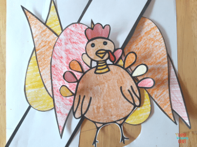 Turkey headband printable after cutting out the shapes.
