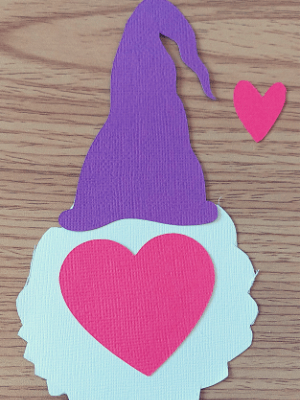 Valentine's Day gnome craft with heart and hat glued to beard and head.