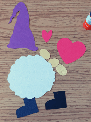 Valentine's Day gnome craft pieces cut out, but not assembled yet.