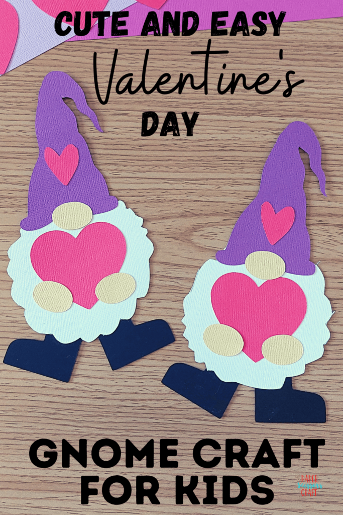 Cut and easy Valentine's Day gnome craft for kids Pinterest pin.