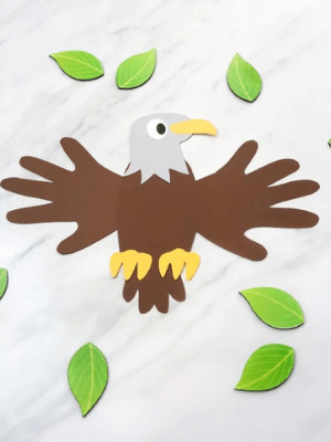 Handprint bald eagle craft.