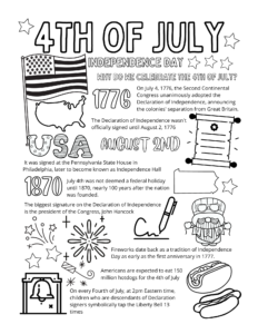 4th of July fact and coloring sheet.