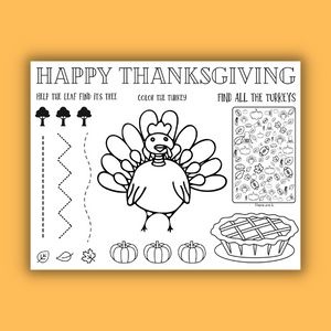Happy Thanksgiving printable placemats for kids.