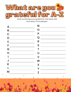 Picture of the "What are you grateful for A-Z" printable.