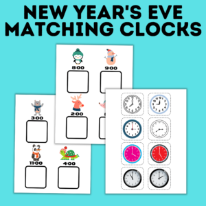 New Year's Eve matching clocks activity.