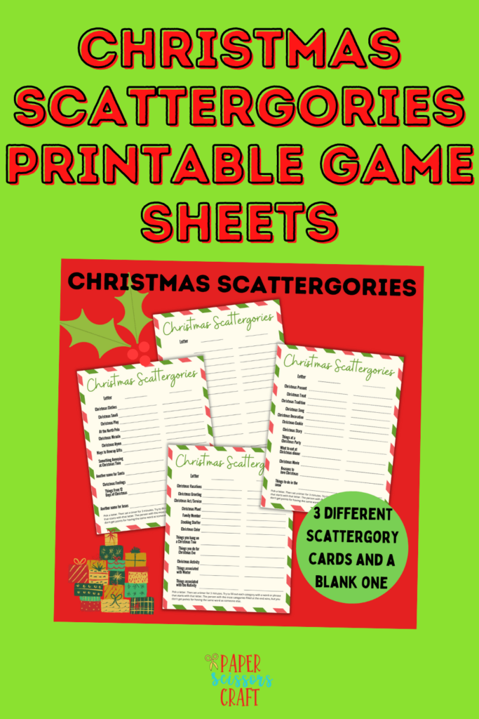 Christmas Scattergories printable game sheets.