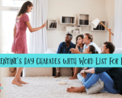 Valentine's Day charades with word list for kids.