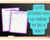 Easter Pictionary word list printable for kids and adults.