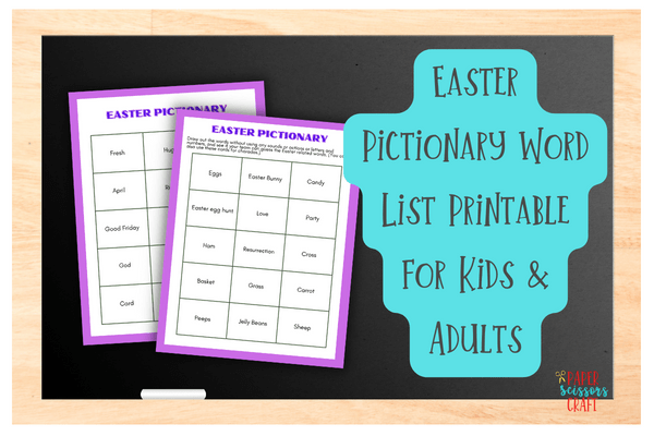 Easter Pictionary word list printable for kids and adults.