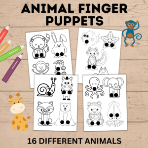 16 different printable animal finger puppets.