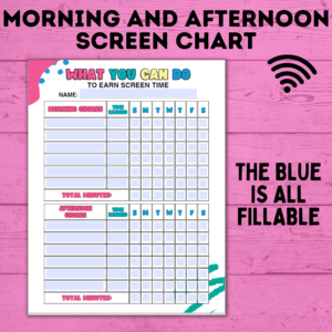 Morning and afternoon screen chart.