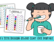 Child's teeth brushing reward chart (free printable).