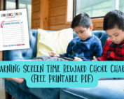 Earning screen time reward chore chart (free printable pdf).