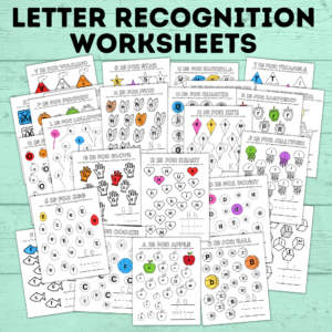 Letter recognition worksheets.
