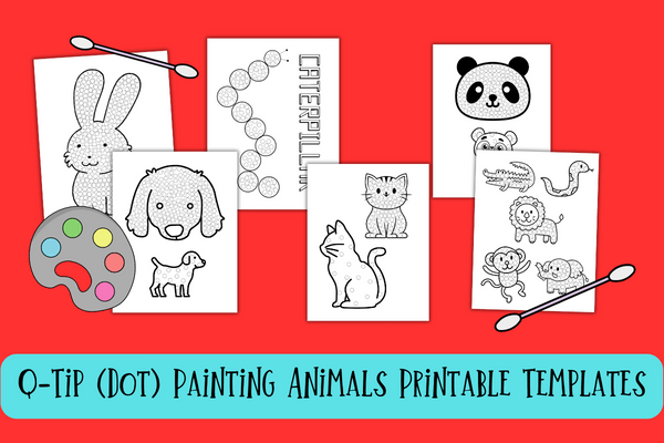 Q-tip (dot) painting animals printable templates.