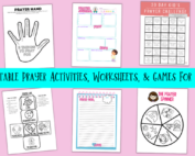 Printable prayer activities, worksheets, and games for kids.