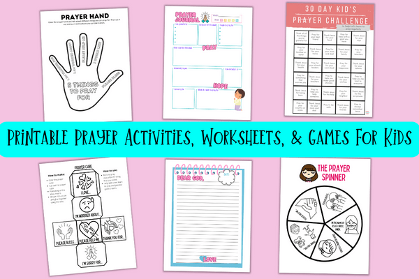 Printable prayer activities, worksheets, and games for kids.