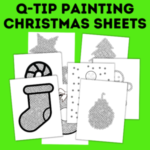 Q-tip painting Christmas sheets.