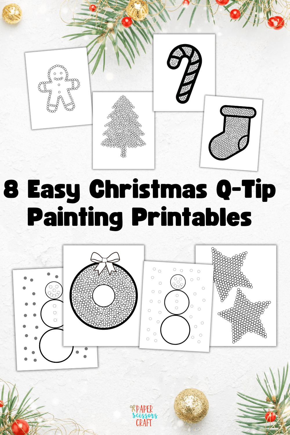 Easy Christmas Q-tip painting printables.