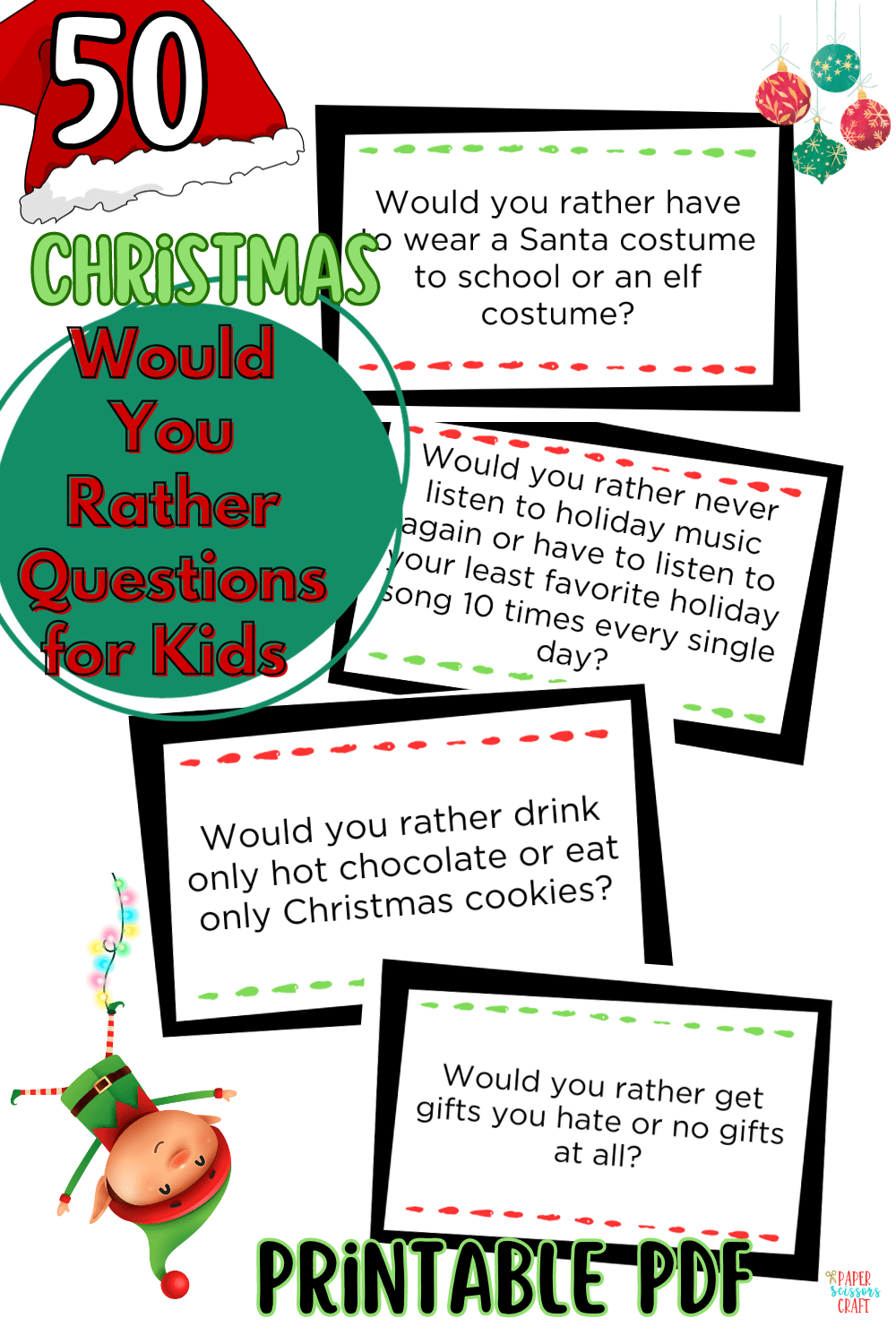 Christmas Would You Rather Game for Kids Printable Christmas 