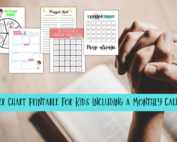 Prayer chart printable for kids including a monthly calendar.