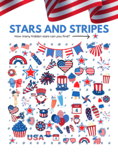 Stars and strips hidden stars I spy printable game.
