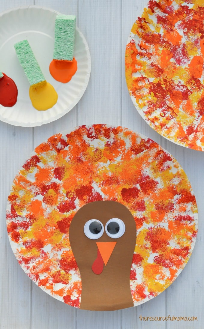 Paper plate turkey with sponge paint.